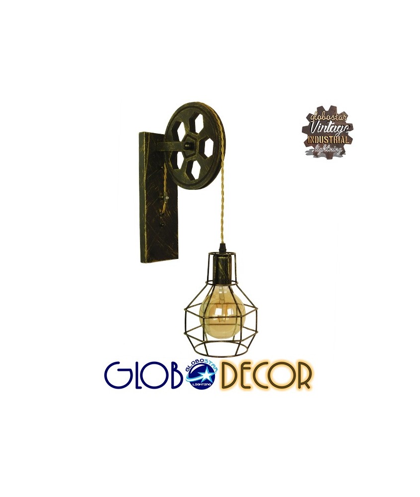 GLOBOSTAR® RYDON 01659 Vintage Φωτιστικό Τοίχου - Απλίκα με Ντουί 1 x E27 AC 220-240V IP20 - Μπρούτζινο Εφέ Σκουριάς - Μ15 x Π24 x Υ70cm